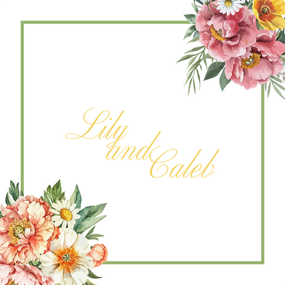 Names in Center with Pink Peony in Corner