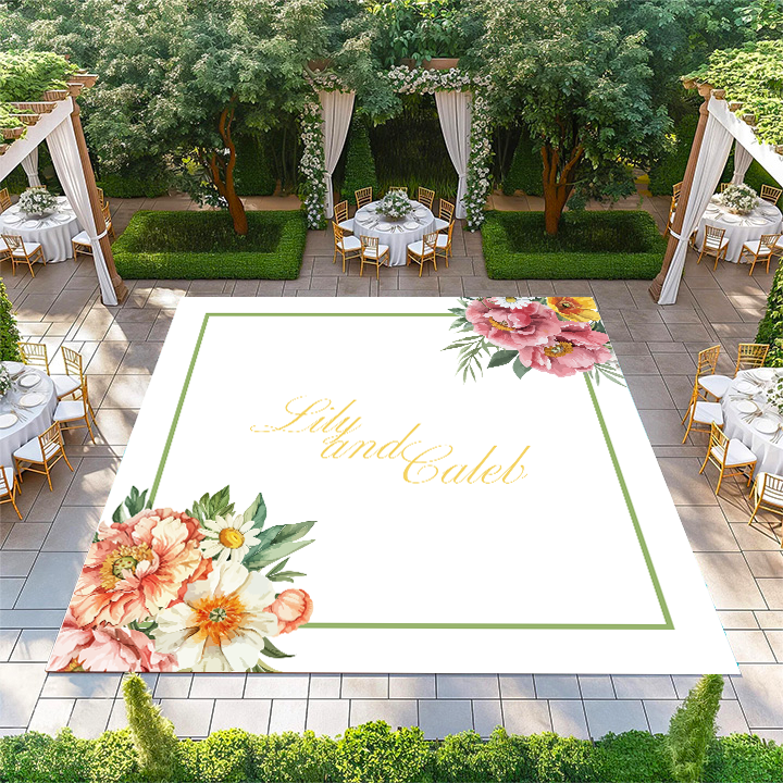 Names in Center with Pink Peony in Corner