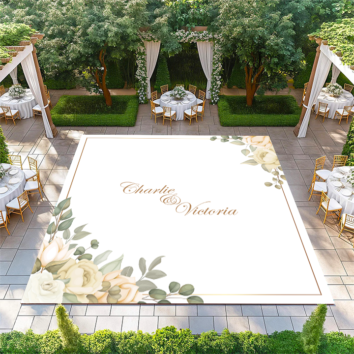 Names in Center with Cream Flowers in Corner