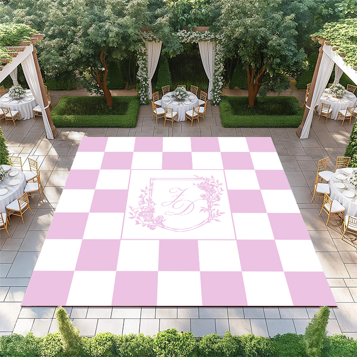 Floral Shield Monogram on Pink and White Checkerboard