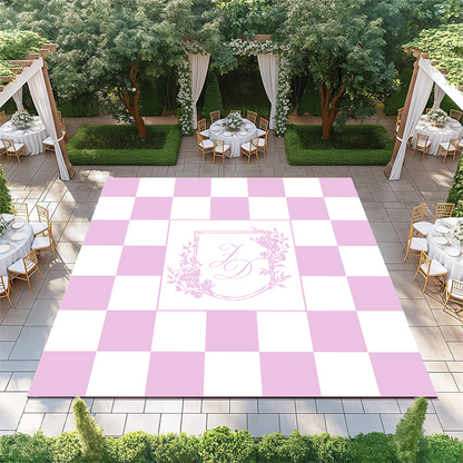 Floral Shield Monogram on Pink and White Checkerboard