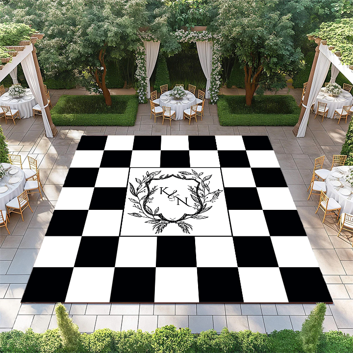Crest Monogram on Black and White Checkerboard