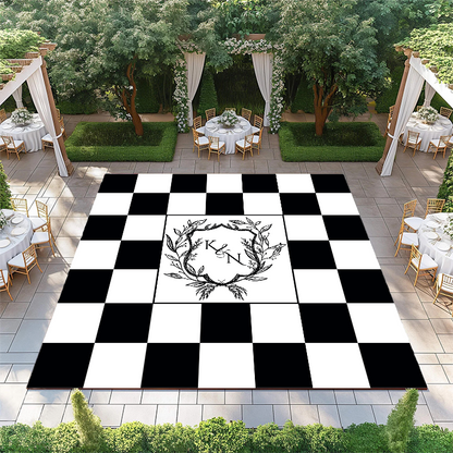 Crest Monogram on Black and White Checkerboard