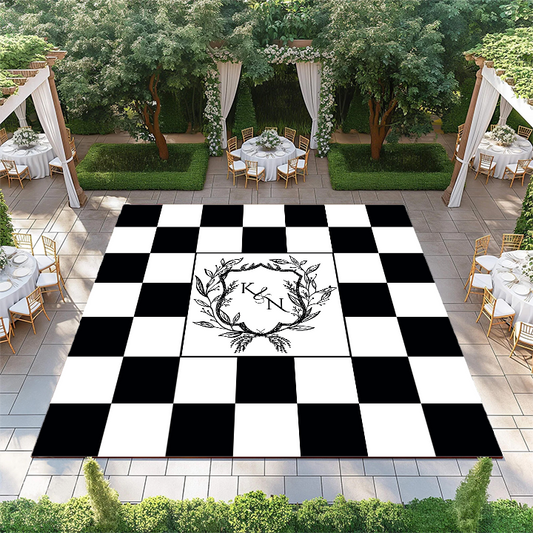Crest Monogram on Black and White Checkerboard