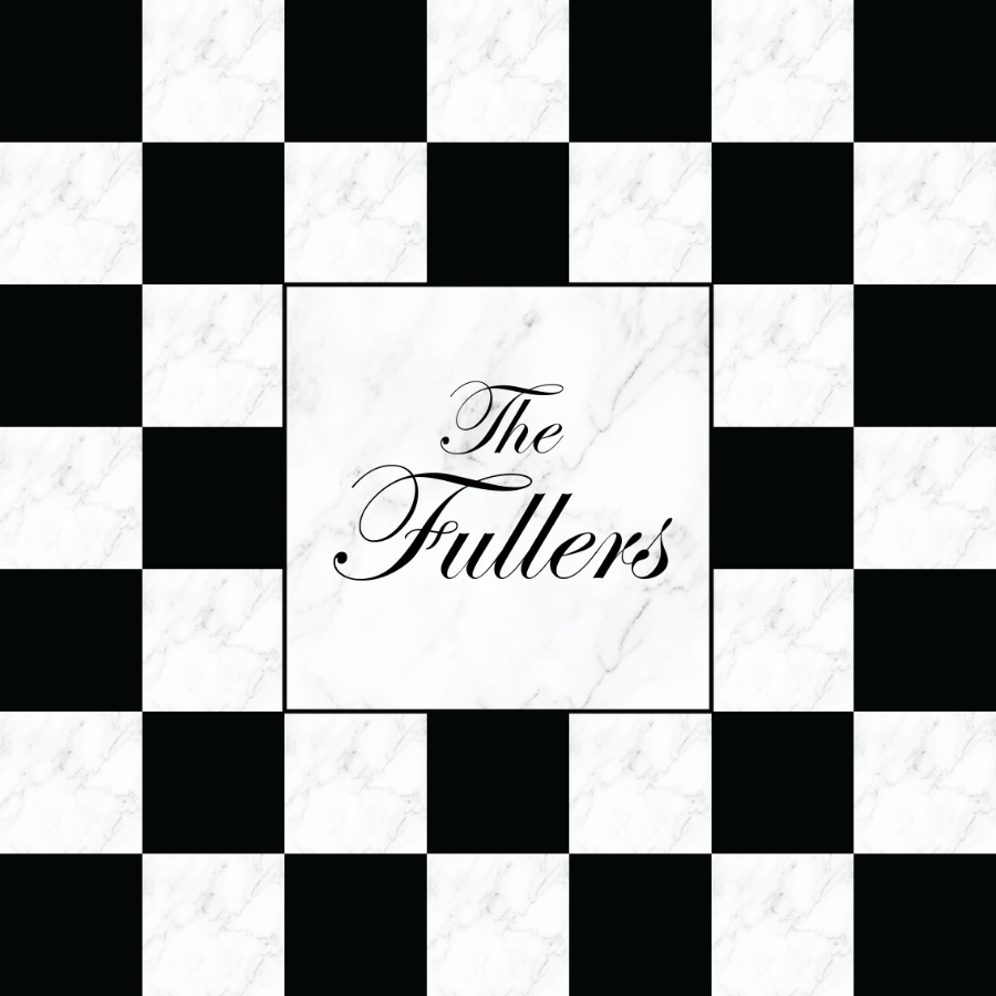 Monogram on Solid Black and White Marble Checkerboard