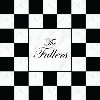 Monogram on Solid Black and White Marble Checkerboard