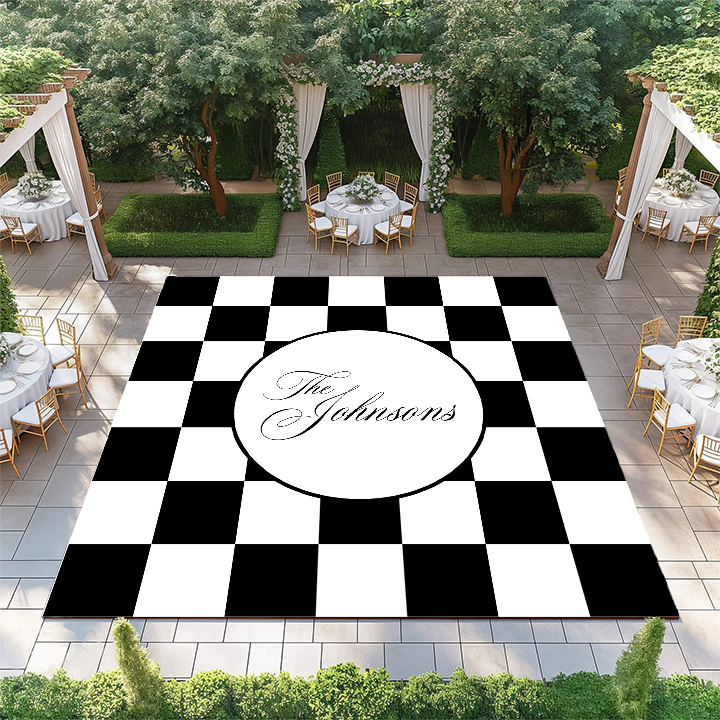 Circle Monogram on Black and White Checkerboard