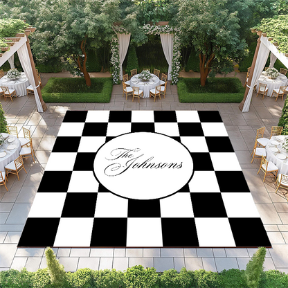 Circle Monogram on Black and White Checkerboard