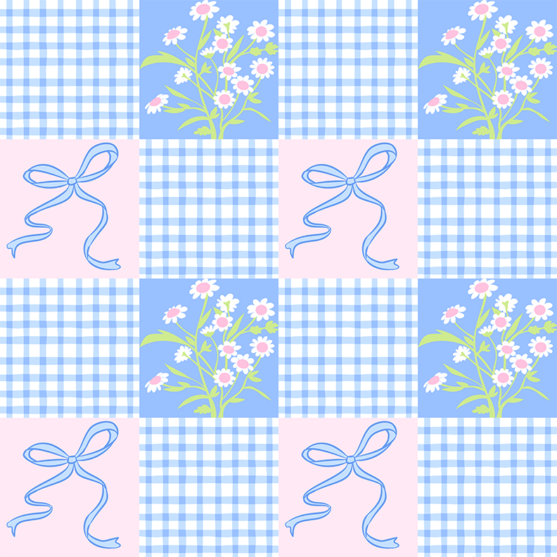 Floral, Gingham, Ribbon Patchwork Pattern