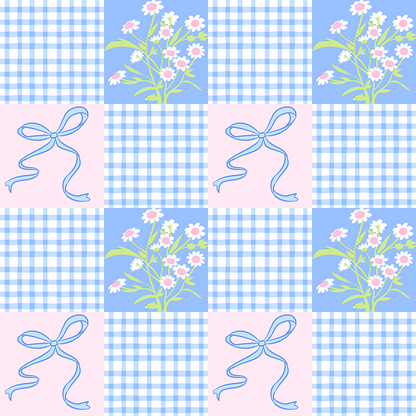 Floral, Gingham, Ribbon Patchwork Pattern