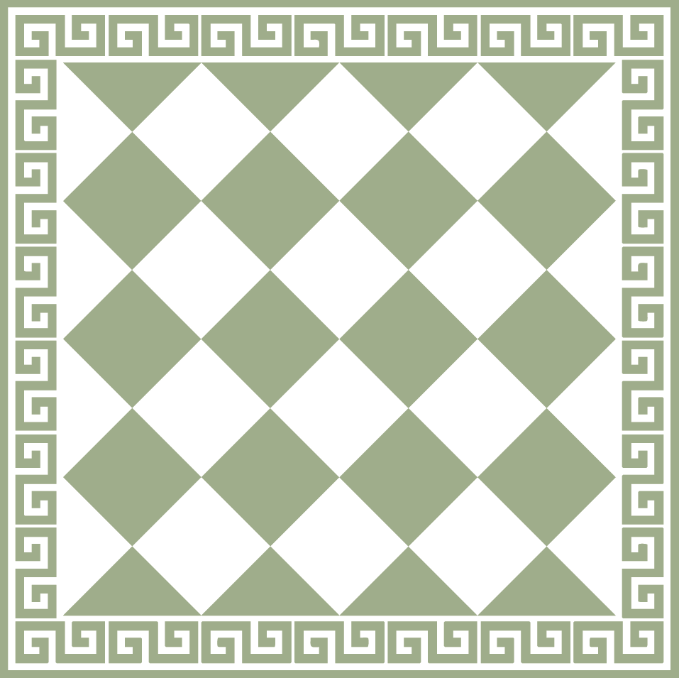 Sage and White Diamond Checkerboard with Greek Border