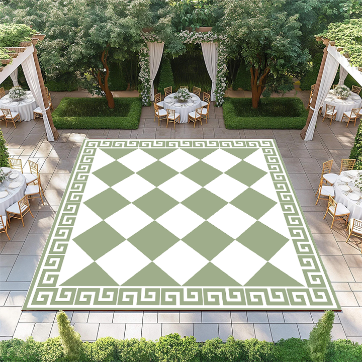 Sage and White Diamond Checkerboard with Greek Border