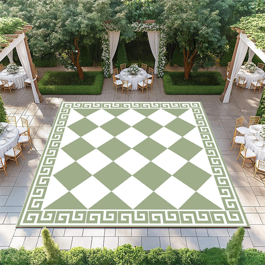 Sage and White Diamond Checkerboard with Greek Border