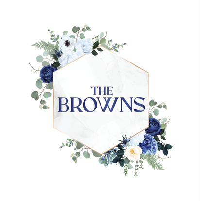 Hexagon with Blue Flower Monogram