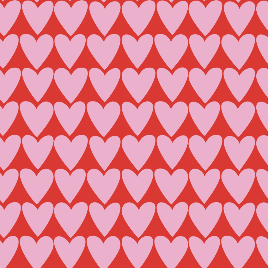 Pinks Hearts on Red
