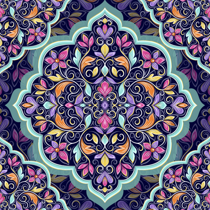 Purple, Turquoise, and Orange Mandala Pattern