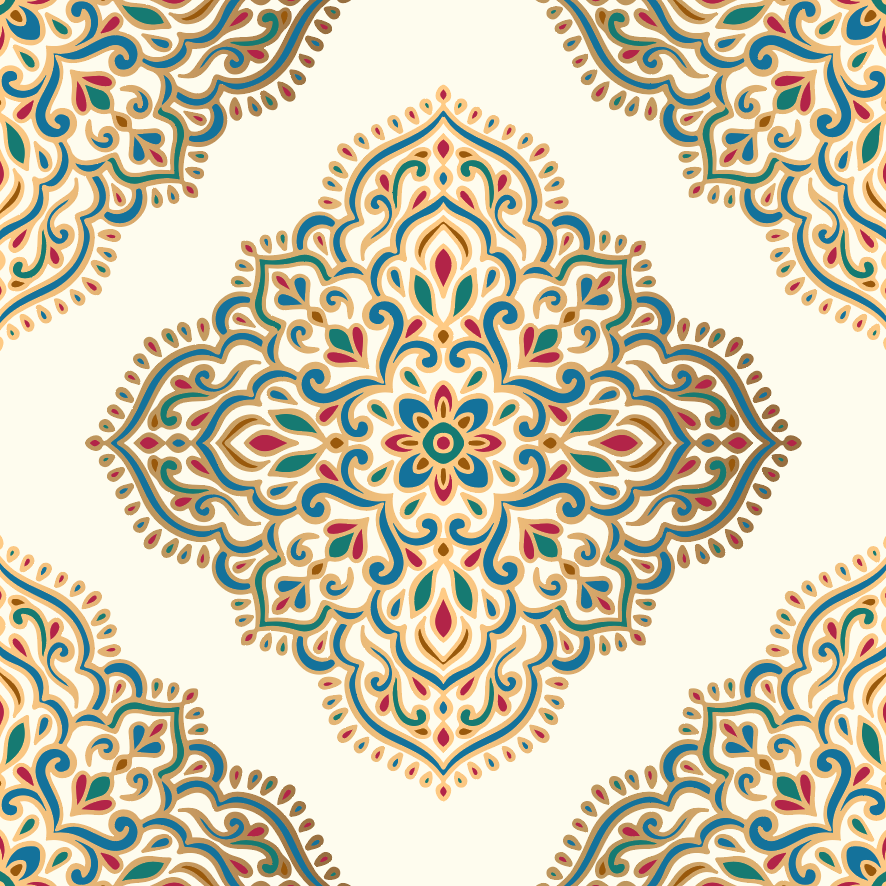 Blue, Green, and Red Floral Pattern