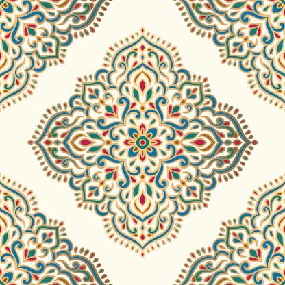Blue, Green, and Red Floral Pattern