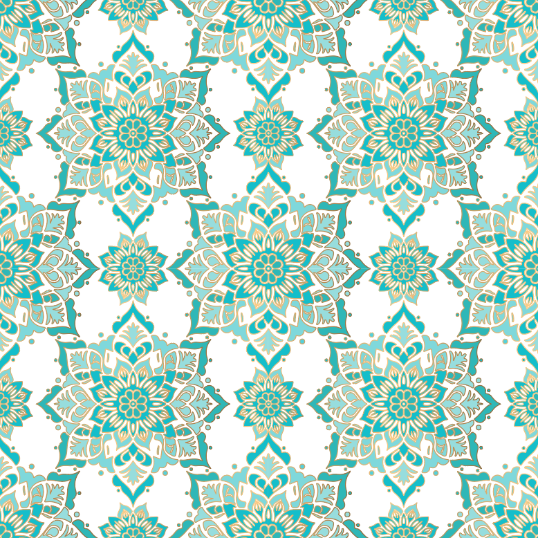 Teal Floral Mandala Repeated Pattern