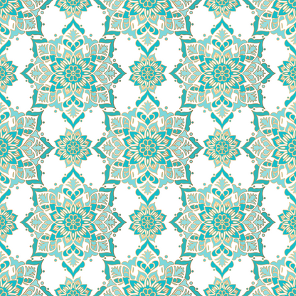 Teal Floral Mandala Repeated Pattern