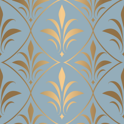 Gold and Light Blue Damask