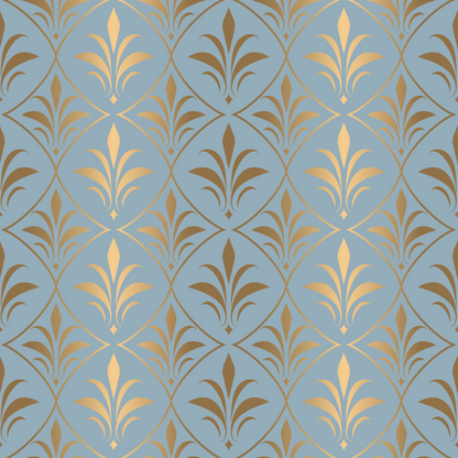 Gold and Light Blue Damask Pattern