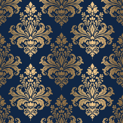 Gold Damask Pattern on Dark Blue