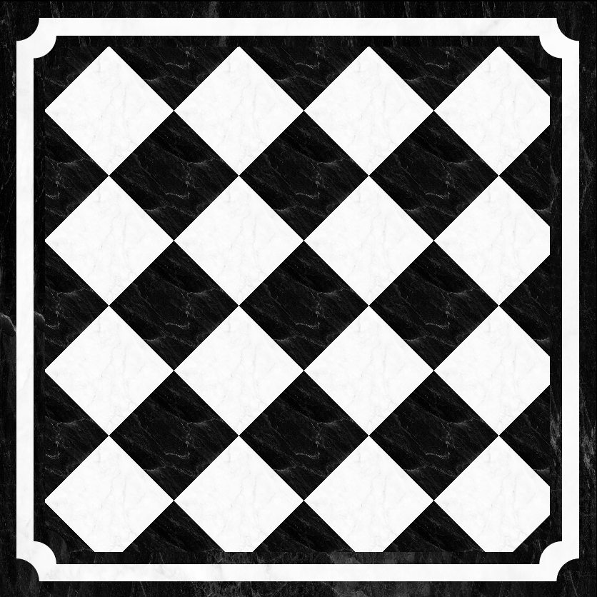 Black and White Diamond Marble Checkerboard with Border