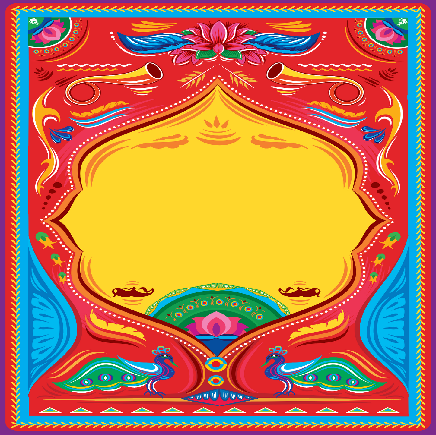 Colorful Horn, Lotus, and Peacock