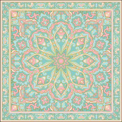 Teal and Cream Mandala with Border