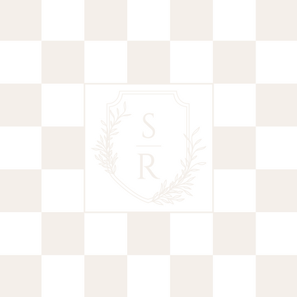 Floral Shield Monogram on Tan and White Checkerboard