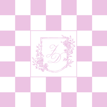 Floral Shield Monogram on Pink and White Checkerboard