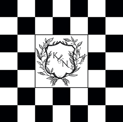 Crest Monogram on Black and White Checkerboard