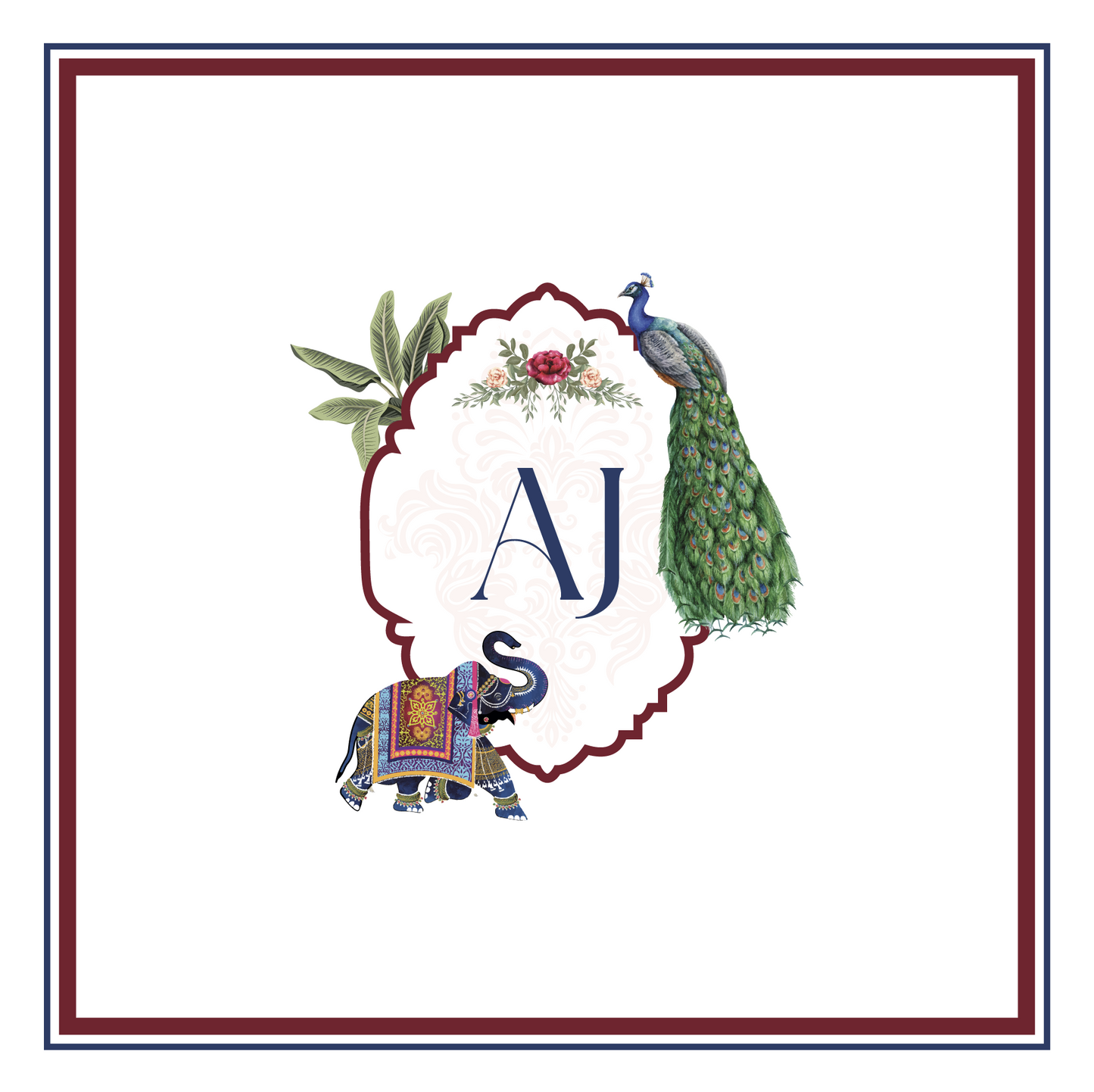 Elephant and Peacock Monogram
