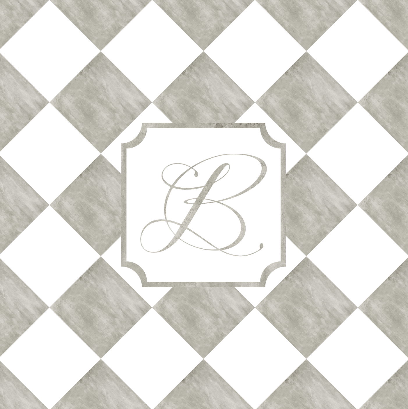 Concrete and White Diamond Checkerboard with Monogram