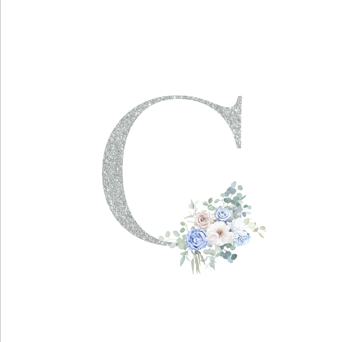 Silver Glitter Floral Monogram
