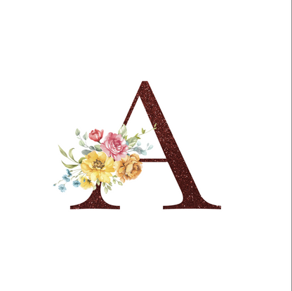 Red Glitter Floral Monogram