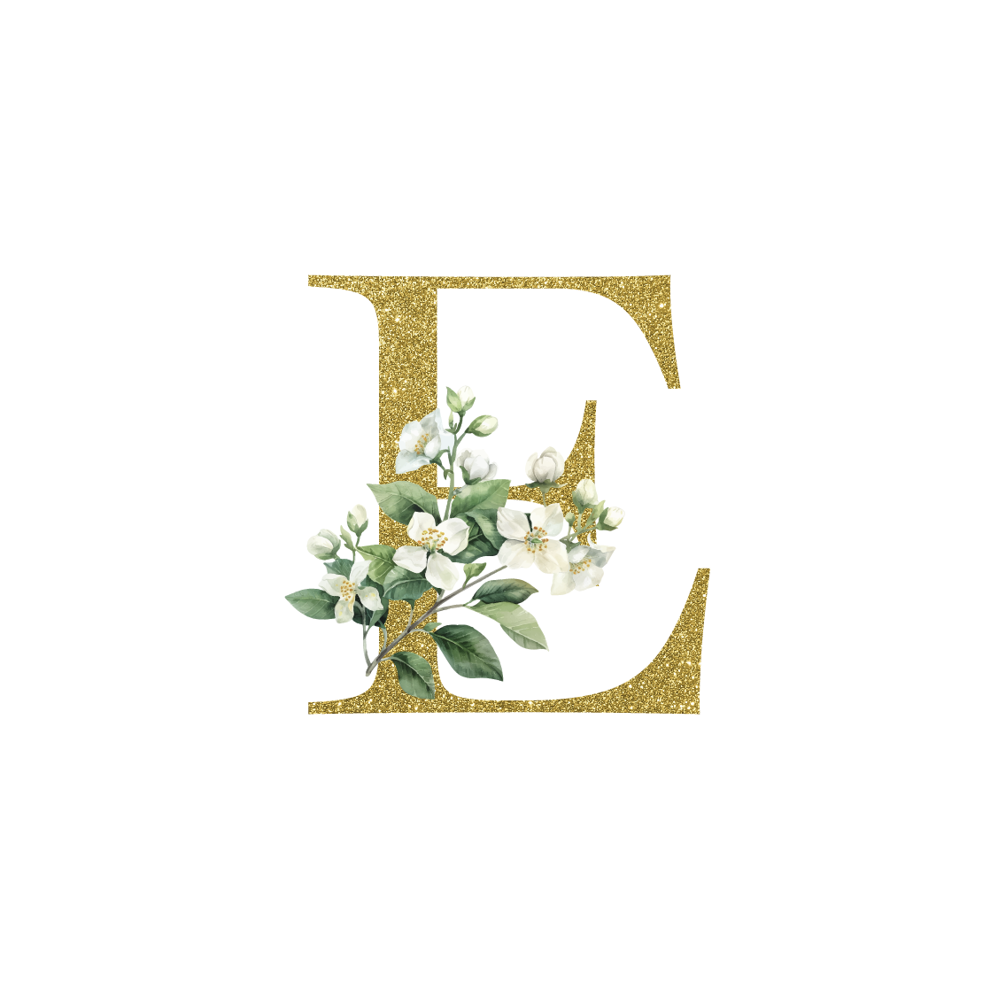 Gold Glitter Floral Monogram