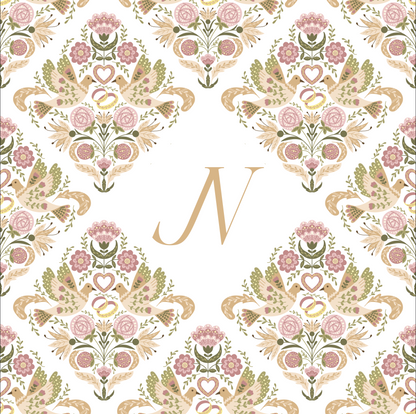 Bird and Floral Diamond Pattern with Monogram