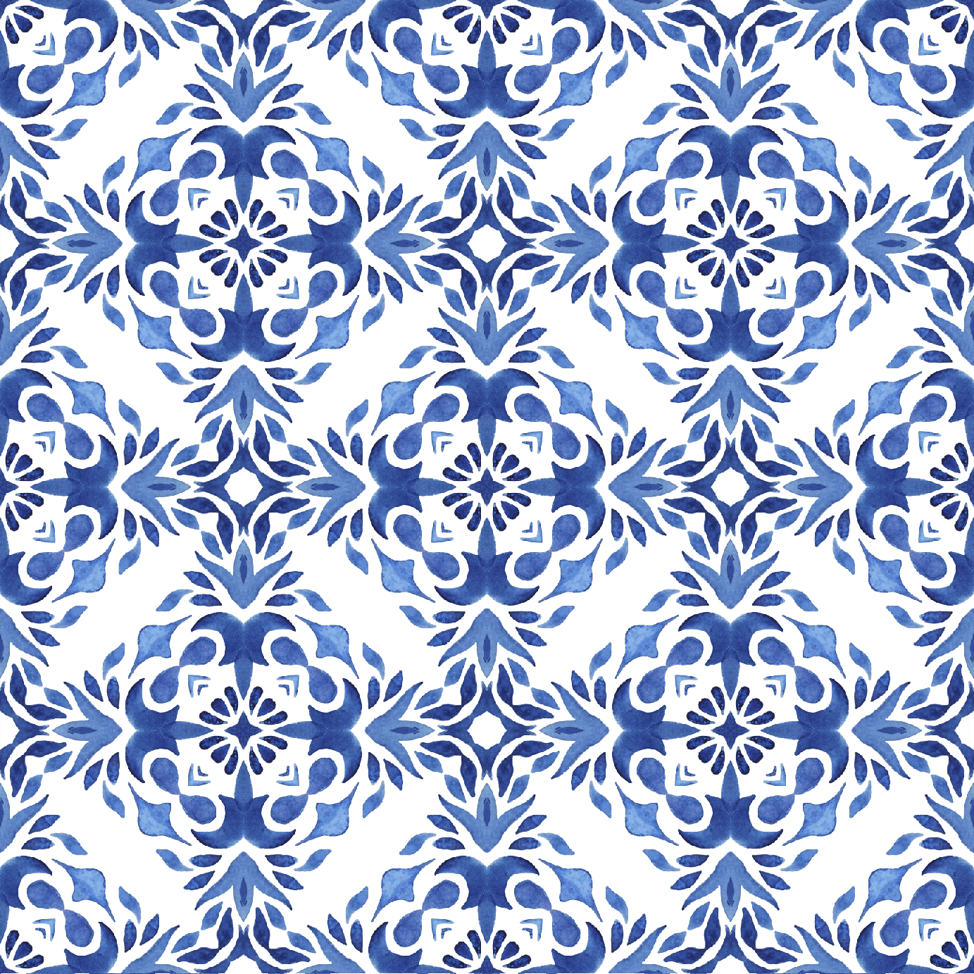 Blue Watercolor Tile Pattern