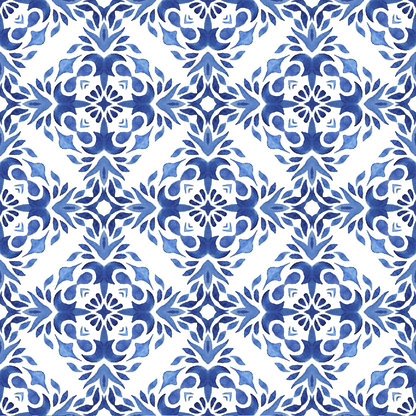Blue Watercolor Tile Pattern