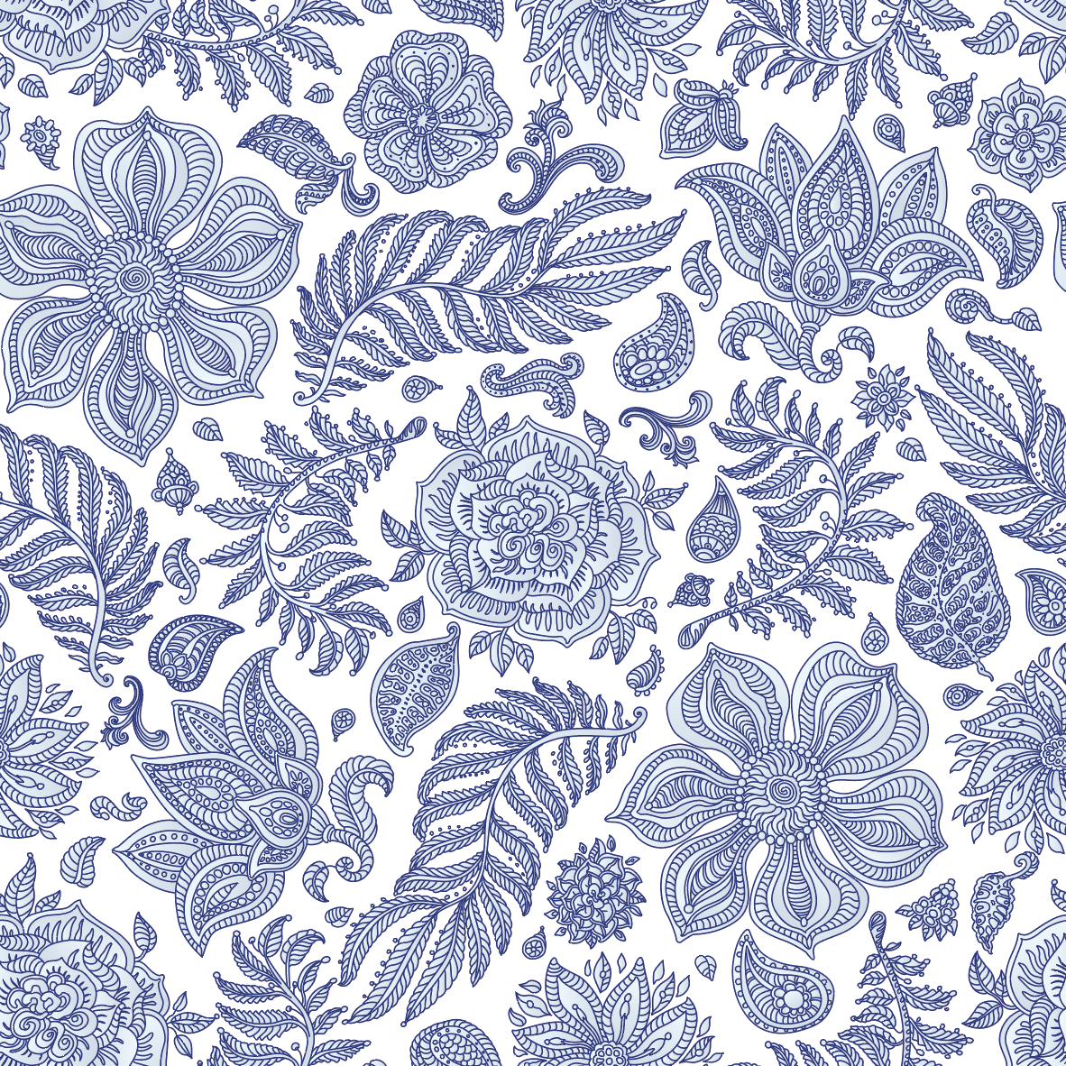 Blue Flowers and Paisley
