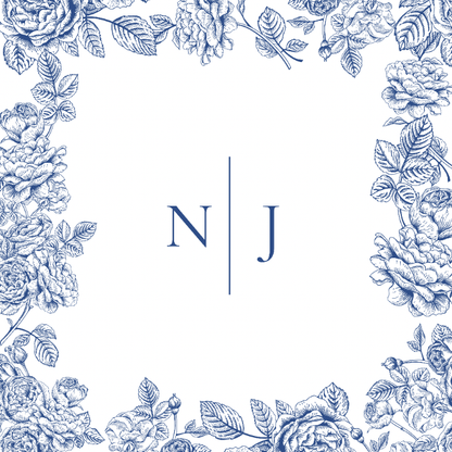 Blue Floral Border with Monogram