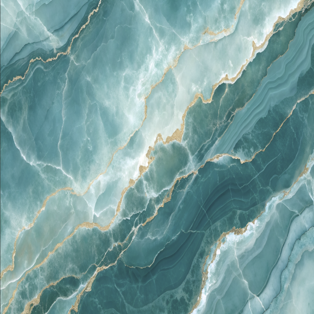 Teal Marble with White and Gold Streaks