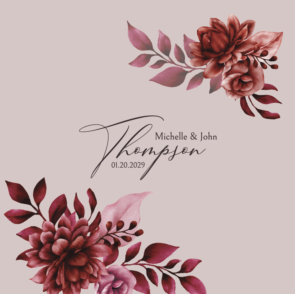 Red Floral Bouquets with Name in Center