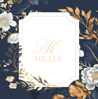 Stamp Monogram with Floral Blue Background