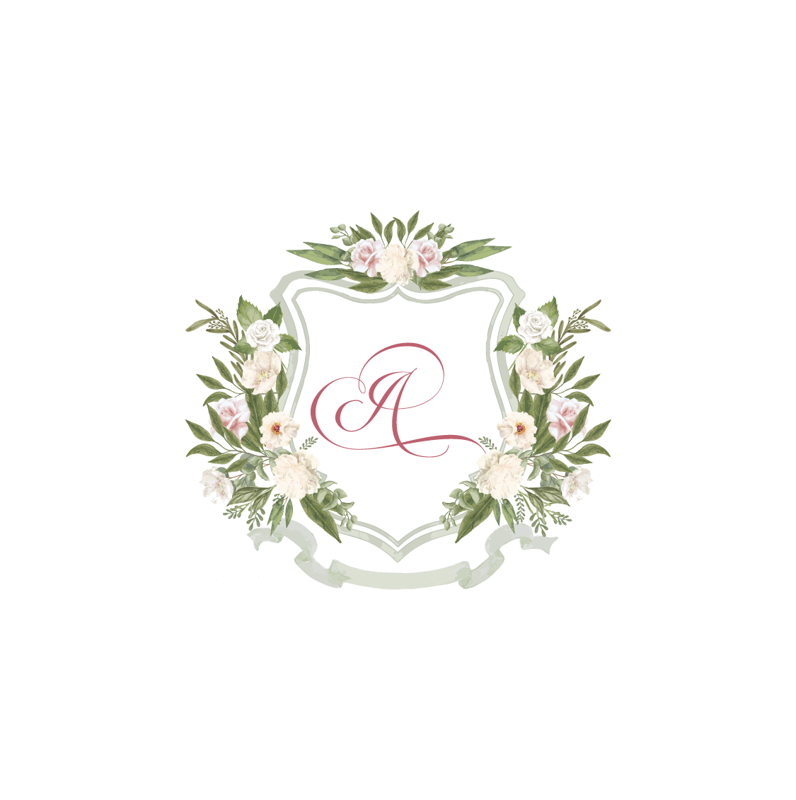 Cream and Pink Floral Wedding Crest