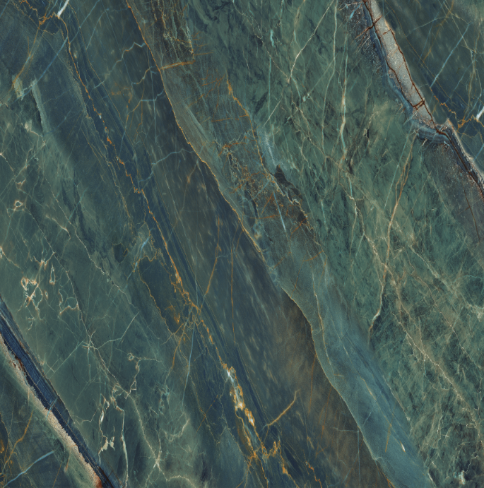 Green Marble with Cream and Gold Streaks