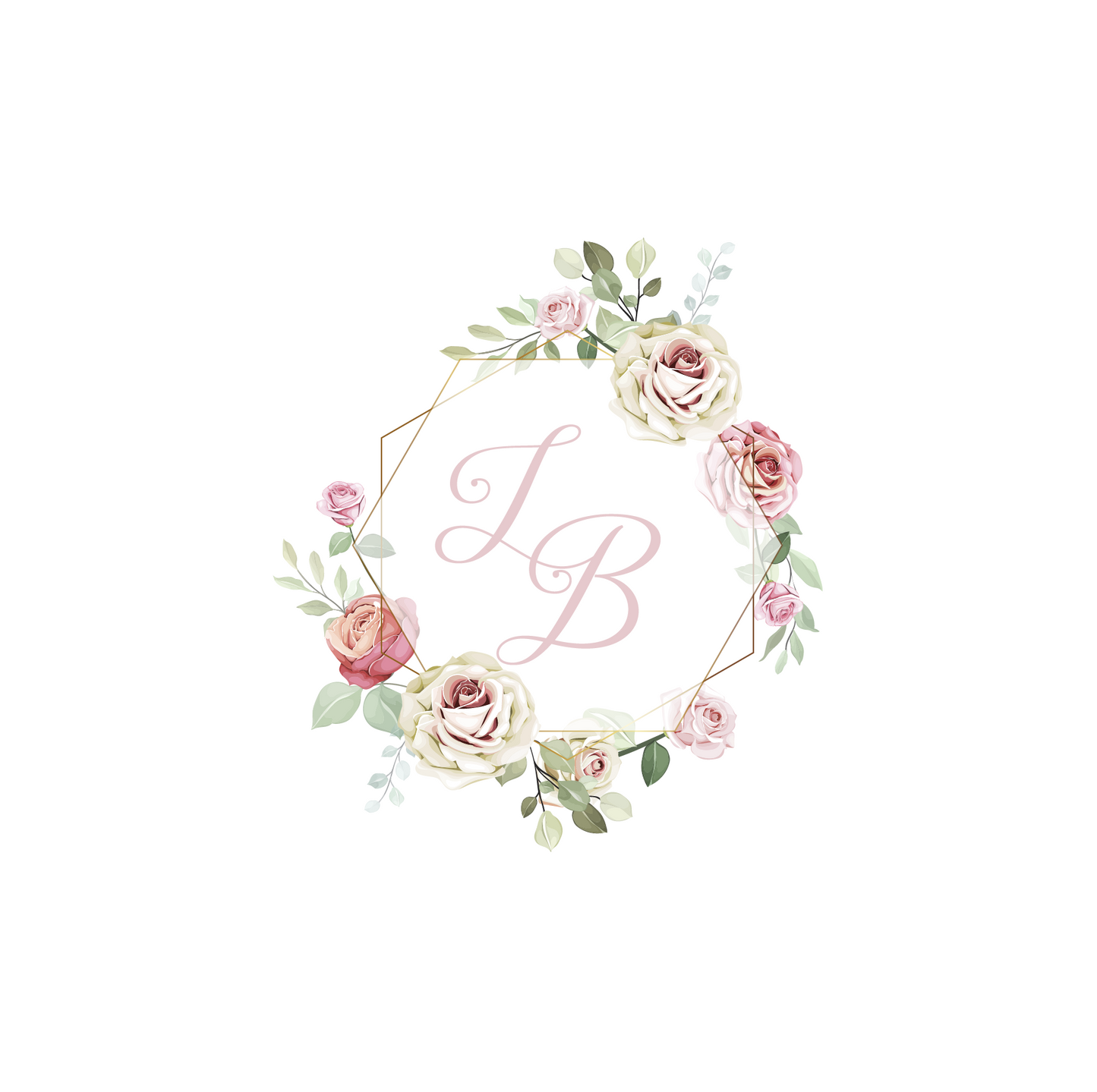 Double Hexagon with Pink and Cream Flowers and Monogram