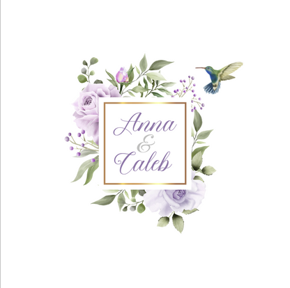 Square Purple Floral Monogram with Bird